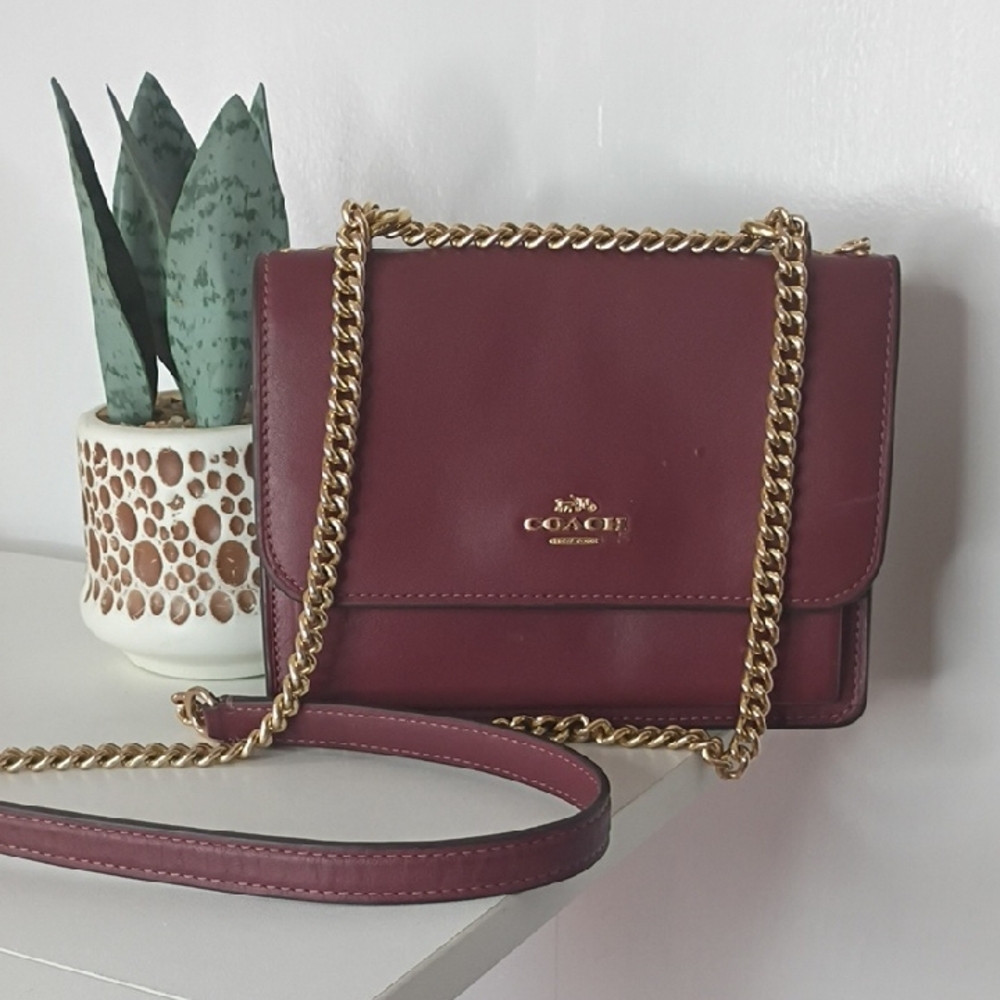 Coach Mini Klare Wine Red Crossbody Bag with Gold Chain cc834